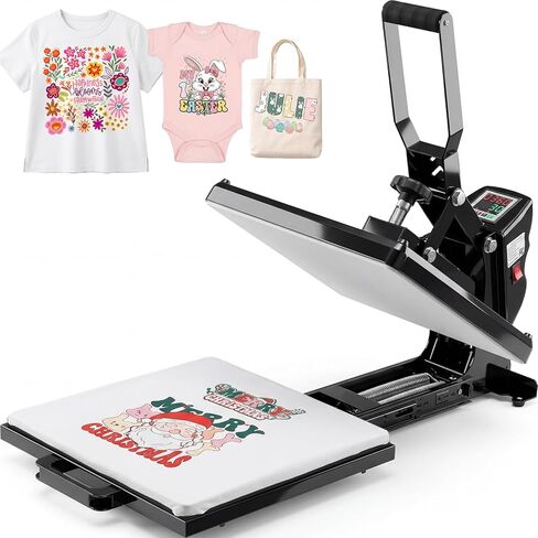 Whubefy Heat Press 15x15 Slide Out, Industrial-Quality Clamshell Sublimation Heat Transfer Machine with 5 DTF Transfer Sheets, Digital Heat Press Machine for T Shirts/Bags/Pillows/Mouse Pad (Black) in Saudi Arabia