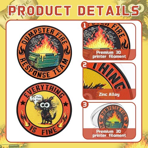 Kenning 12 Pcs Dumpster Fire Response Team Challenge Coins, Funny Office Gifts for Coworkers, Black Cat Everything is Fine Novelty Coins, Double Sided Hilarious Medallion Desk Accessories for Staff in Kuwait
