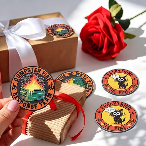 Kenning 12 Pcs Dumpster Fire Response Team Challenge Coins, Funny Office Gifts for Coworkers, Black Cat Everything is Fine Novelty Coins, Double Sided Hilarious Medallion Desk Accessories for Staff in Kuwait