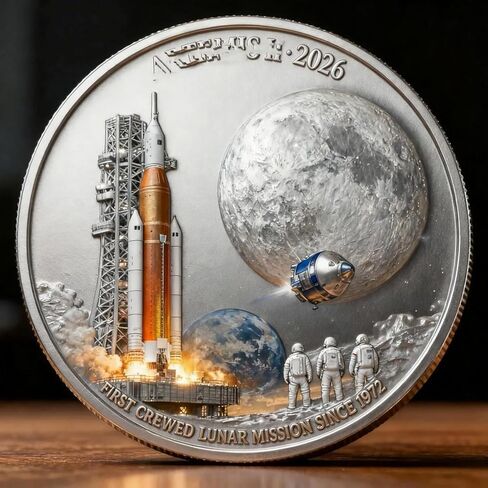 عملة تذكارية للبعثة القمرية Artemis II، تذكار فضائي مطبوع ثلاثي الأبعاد على الوجهين، هدية تذكارية حول القمر لعشاق علم الفلك وهواة الجمع (C قطعة واحدة) in Kuwait