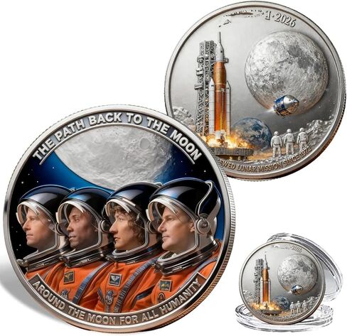 عملة تذكارية للبعثة القمرية Artemis II، تذكار فضائي مطبوع ثلاثي الأبعاد على الوجهين، هدية تذكارية حول القمر لعشاق علم الفلك وهواة الجمع (C قطعة واحدة) in Kuwait