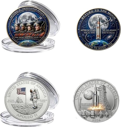 عملة تذكارية للبعثة القمرية Artemis II، تذكار فضائي مطبوع ثلاثي الأبعاد على الوجهين، هدية تذكارية حول القمر لعشاق علم الفلك وهواة الجمع (C قطعة واحدة) in Kuwait