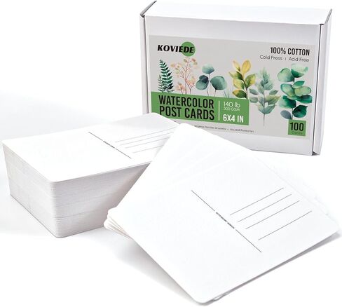 KOVIEDE 50 Sheets 4x6 Watercolor Postcards, 140lb/300gsm 100% Cotton Blank Postcards Water Color Paper Cards Art Supplies Great for Coloring, Mailing, Valentines, Greeting Cards in Saudi Arabia