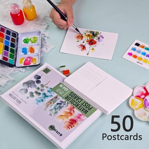 KOVIEDE 50 Sheets 4x6 Watercolor Postcards, 140lb/300gsm 100% Cotton Blank Postcards Water Color Paper Cards Art Supplies Great for Coloring, Mailing, Valentines, Greeting Cards in Saudi Arabia
