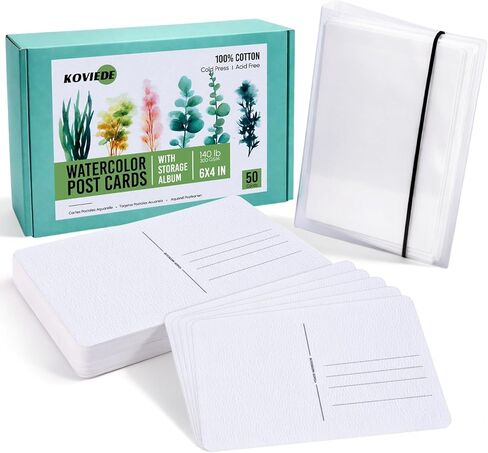 KOVIEDE 50 Sheets 4x6 Watercolor Postcards, 140lb/300gsm 100% Cotton Blank Postcards Water Color Paper Cards Art Supplies Great for Coloring, Mailing, Valentines, Greeting Cards in Saudi Arabia