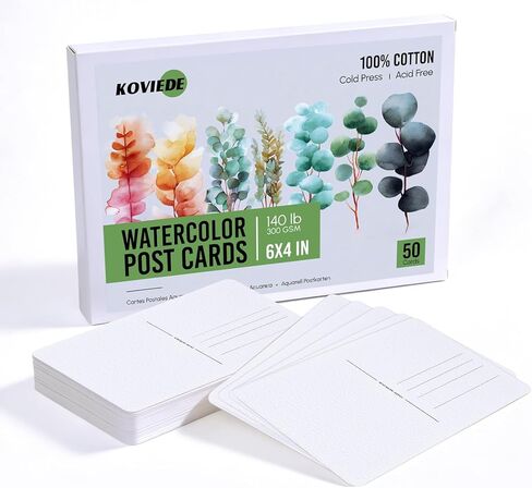 KOVIEDE 50 Sheets 4x6 Watercolor Postcards, 140lb/300gsm 100% Cotton Blank Postcards Water Color Paper Cards Art Supplies Great for Coloring, Mailing, Valentines, Greeting Cards in Saudi Arabia