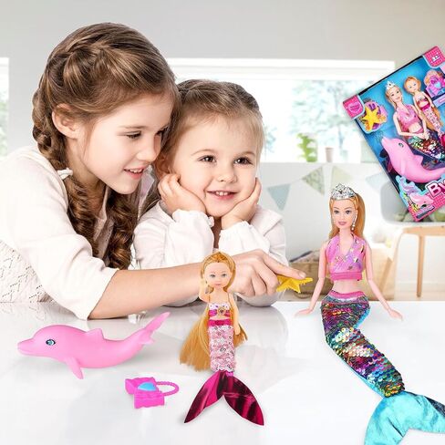 Baljinder Magical Mermaid Dolls with Little Mermaid | Summer Princess Doll & Color Change Dolphin Playset for Water Swimming | Mermaid Pool Toys for Girls 4-7 | Birthday Party Christmas in Saudi Arabia