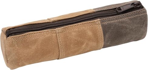 Waxed Canvas Pencil Pouch, Vintage Pencil Bag for Women or Men, Zippered Stationery Organizer for Pens and Accessories Handmade Multi-Purpose Utility Case - Minimalist Small Pencil Case Pouch (Tan) in Saudi Arabia