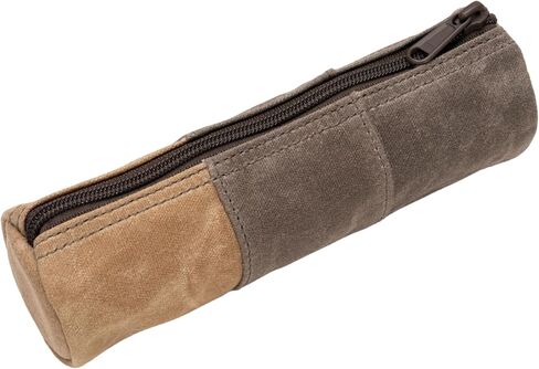 Waxed Canvas Pencil Pouch, Vintage Pencil Bag for Women or Men, Zippered Stationery Organizer for Pens and Accessories Handmade Multi-Purpose Utility Case - Minimalist Small Pencil Case Pouch (Tan) in Saudi Arabia