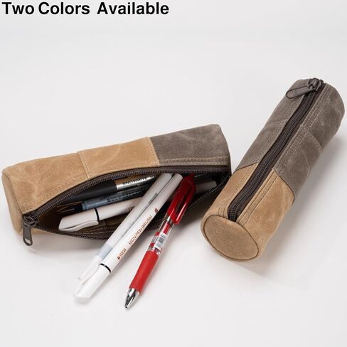 Waxed Canvas Pencil Pouch, Vintage Pencil Bag for Women or Men, Zippered Stationery Organizer for Pens and Accessories Handmade Multi-Purpose Utility Case - Minimalist Small Pencil Case Pouch (Tan) in Saudi Arabia