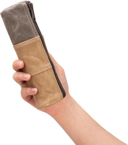 Waxed Canvas Pencil Pouch, Vintage Pencil Bag for Women or Men, Zippered Stationery Organizer for Pens and Accessories Handmade Multi-Purpose Utility Case - Minimalist Small Pencil Case Pouch (Tan) in Saudi Arabia
