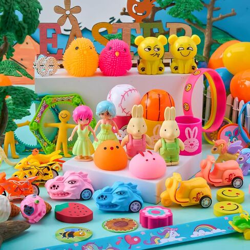 JOYIN 60Pcs Easter Eggs with Toys Stickers Inside, Prefilled Easter Eggs Hunt with Assorted Toys for Kids Boys Girls, Basket Stuffers Filler, Party Favors, Classroom Exchange in Saudi Arabia