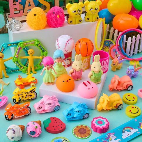 JOYIN 60Pcs Easter Eggs with Toys Stickers Inside, Prefilled Easter Eggs Hunt with Assorted Toys for Kids Boys Girls, Basket Stuffers Filler, Party Favors, Classroom Exchange in Saudi Arabia