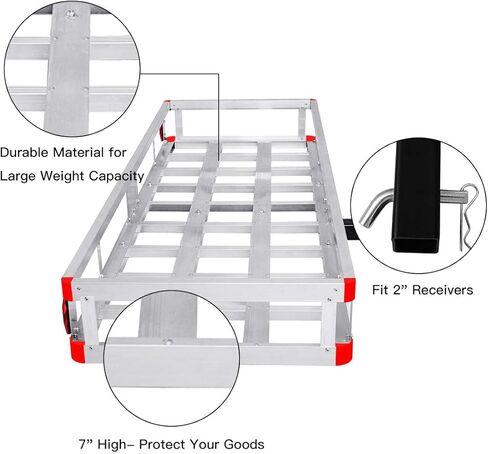 IRONMAX Hitch Cargo Carrier, 60" x 22" x 7" Trailer Hitch Mount Aluminum Cargo Carrier Fits 2" Receiver, Heavy Duty Vehicle Rear Cargo Basket for SUV, Car, Van, Truck, 500LBS Capacity in Kuwait