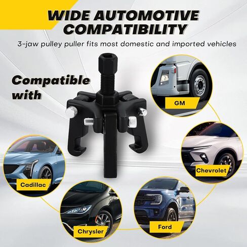 Harmonic Balancer Pulley Puller Kit | Adjustable 3-Jaw Pulley Puller Tool, Designed for Harmonic Damper & Balancer Removal, 3 Jaw Puller Compatible with Chevy GM Chrysler Cadillac Ford More in Kuwait