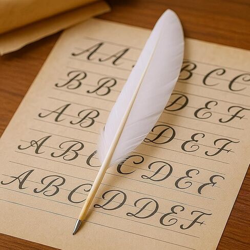 15 Pcs White Goose Feather Calligraphy Pens Quill Ballpoint Pens Wedding Guest Signature Pens Signing Writing Pens Vintage Black Ink Pens Retro Ball Point Pen Antique Dip Pens School Office Supplies in Kuwait