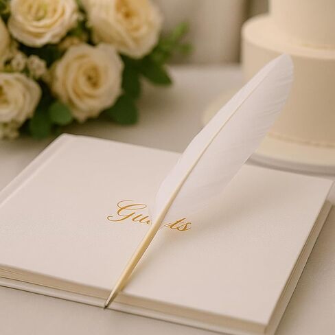 15 Pcs White Goose Feather Calligraphy Pens Quill Ballpoint Pens Wedding Guest Signature Pens Signing Writing Pens Vintage Black Ink Pens Retro Ball Point Pen Antique Dip Pens School Office Supplies in Kuwait