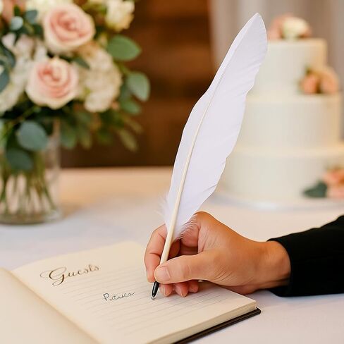 15 Pcs White Goose Feather Calligraphy Pens Quill Ballpoint Pens Wedding Guest Signature Pens Signing Writing Pens Vintage Black Ink Pens Retro Ball Point Pen Antique Dip Pens School Office Supplies in Kuwait