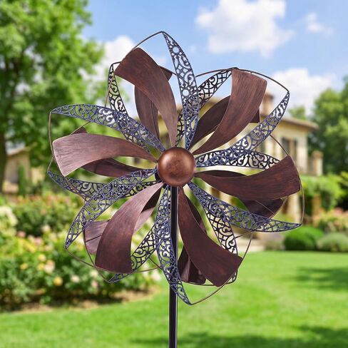 SIHANM Wind Spinners Outdoor for Yard Garden - 84 Inch Metal Large Windmill Kinetic Sculptures Dual Directional 360° Swivel Windmill, Outside Lawn Backyard Patio Art Decor Gifts (Blue&Silver) in Saudi Arabia