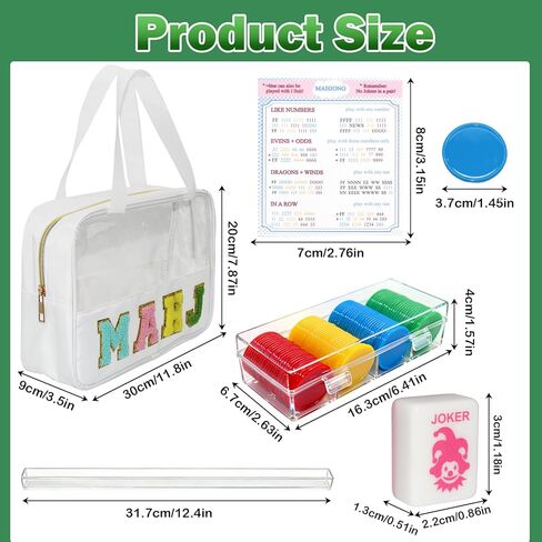 Mini Mahjong Set, American Mahjong Game Set Include 166 Premium Tiles (1.2’’), 1 Bag, 100 Chips, 4 Tile Rulers, 4 Dice, 5 Instruction Manuals, Portable Travel Mahjong Set for Adults & Beginners in Saudi Arabia