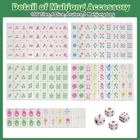 Mini Mahjong Set, American Mahjong Game Set Include 166 Premium Tiles (1.2’’), 1 Bag, 100 Chips, 4 Tile Rulers, 4 Dice, 5 Instruction Manuals, Portable Travel Mahjong Set for Adults & Beginners in Saudi Arabia