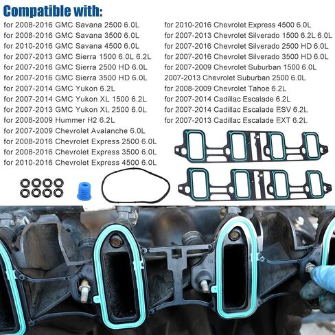 MS97126 6.0L Intake Manifold Gasket Set Compatible with 2007-2016 Chevrolet Silverado Express GMC Sierra Cadillac Escalade 6.0 6.2L Engine Replace MS25702VR MS19598 in Kuwait