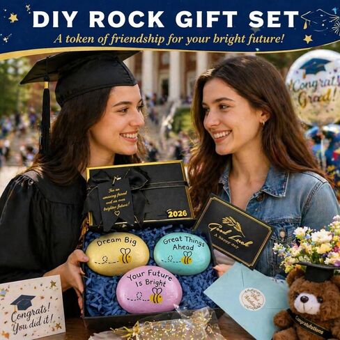 Lifetop DIY هدايا التخرج الصخور 2026 - هدايا التخرج الشخصية، 3 قطع صخور ناعمة ومسطحة، 2026 هدايا حفلات التخرج، ارسم قصتك الخاصة • اصنع هدايا تخرج فريدة من نوعها in Kuwait