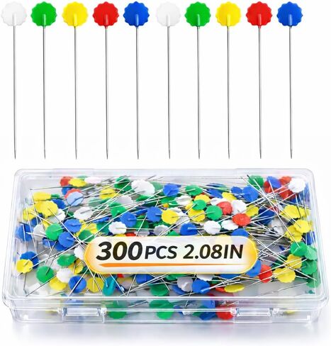 300 PCS Flat Head Sewing Pins, 2.08IN Stainless Steel Straight Pins with Colorful Flower Heads, Long Quilting Pins for Sewing, Dressmaking, Crafts, Fabric, DIY Projects & Jewelry Making in Saudi Arabia