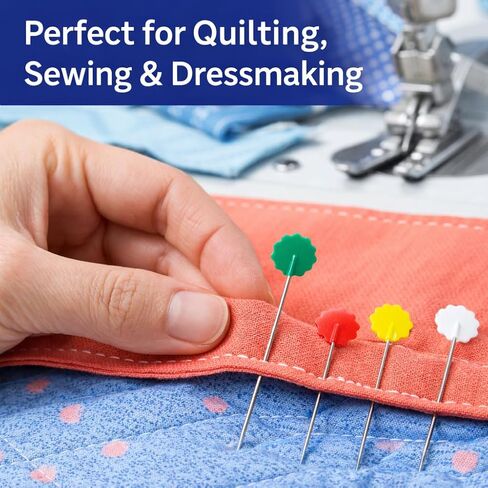 300 PCS Flat Head Sewing Pins, 2.08IN Stainless Steel Straight Pins with Colorful Flower Heads, Long Quilting Pins for Sewing, Dressmaking, Crafts, Fabric, DIY Projects & Jewelry Making in Saudi Arabia