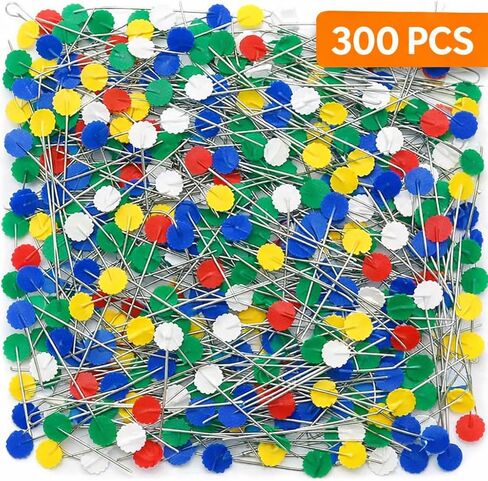 300 PCS Flat Head Sewing Pins, 2.08IN Stainless Steel Straight Pins with Colorful Flower Heads, Long Quilting Pins for Sewing, Dressmaking, Crafts, Fabric, DIY Projects & Jewelry Making in Saudi Arabia