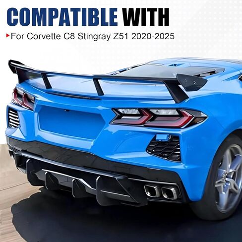 شفة ناشر المصد الخلفي متوافقة مع كورفيت C8 ستينغراي Z51 2020-2025، ممتص الصدمات الأسود اللامع، سبويلر سفلي، عادم مزدوج، مخرج واحد in Kuwait