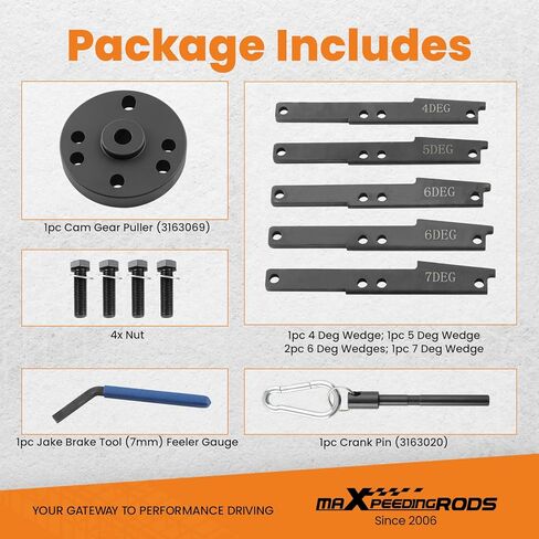 maXpeedingrods 3163021 Cam Timing Tool Kit & 3163530 Engine Brake Adjustment Tool for Cummins ISX QSX X15 Engines 2007-2017, 4/5/6/7 Degree Wedge with Carrying Case, 3163069 163020 (16 PCS) in Kuwait