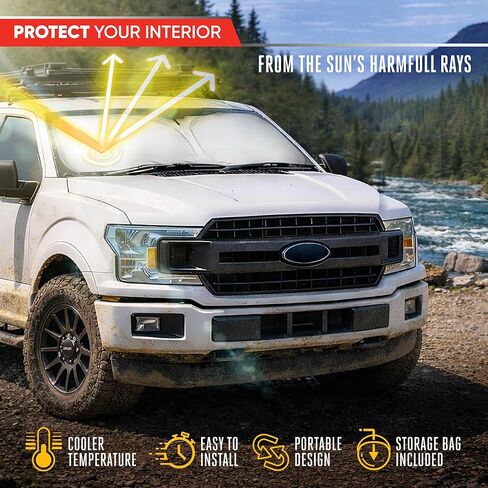 Motor Trend Custom Fit Ford F150 Sun Shade for Windshield 2015-2020 Ford F150 Accessories - Car Accessories Foldable Front Windshield Car Sun Shade - Automotive Interior Sunshade Visor UV Protection in Kuwait