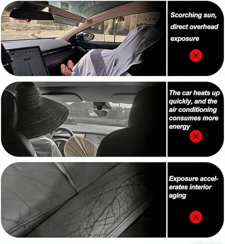 مظلة زجاجية للسقف الزجاجي متوافقة مع طراز Tesla S 2014-2018 [بدون فجوات، لا تتدلى أبدًا]، ترقية فتحة سقف زجاجية ناعمة من جلد الغزال ملحق درع عازل للحرارة قابل للطي (رمادي) in Kuwait