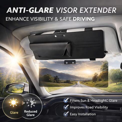Anti-Glare Sun Visor for Cars, Suitable for Daytime and Nighttime Driving, Blocks UV Rays and Sunlight, Sun Visor Extender with Transparent Anti-Glare Panel and Storage Function in Saudi Arabia
