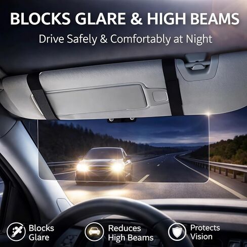 Anti-Glare Sun Visor for Cars, Suitable for Daytime and Nighttime Driving, Blocks UV Rays and Sunlight, Sun Visor Extender with Transparent Anti-Glare Panel and Storage Function in Saudi Arabia