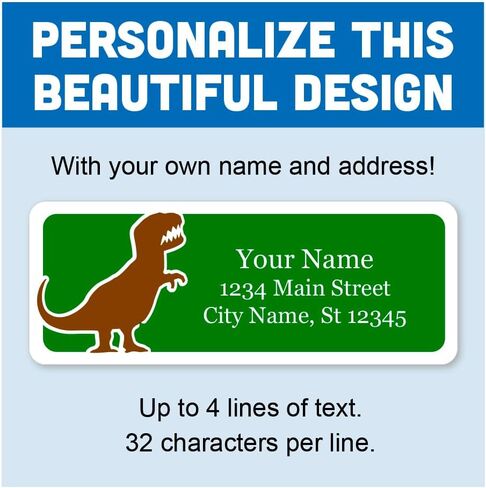 Personalized Return Address Labels - T-Rex Dinosaur Design - 60-1020 Custom Self-Adhesive Stickers in Kuwait
