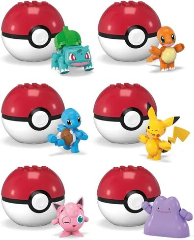 MEGA Pokémon Poké Ball Building Set, Includes Bulbasaur, Charmander, Ditto, Jigglypuff, Pikachu, Squirtle, Ages 6+ GFC85-963F in Kuwait