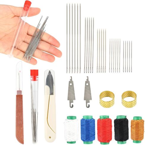 37pcs Big Eye Steel Needle Set, Portable Hand Sewing Needles with Small Scissors 5 Thread 2 Needle Threader 2 Thimble & Thread Ripper for Beginners & Craft Lovers in Kuwait