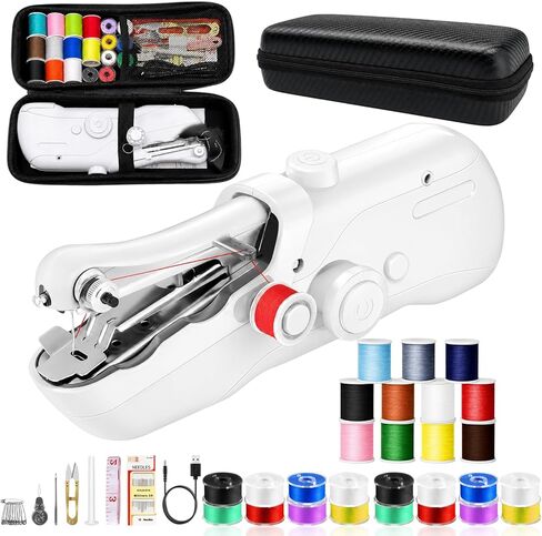 Handheld Sewing Machine, 60+ Piece Sewing Kit with EVA Storage Case, Mini Portable Sewing Machine with Electric Switch & Dual Power Supply for Beginners, Quick Repairs & DIY & Home Use, Lvory White in Saudi Arabia