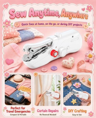 Handheld Sewing Machine, 60+ Piece Sewing Kit with EVA Storage Case, Mini Portable Sewing Machine with Electric Switch & Dual Power Supply for Beginners, Quick Repairs & DIY & Home Use, Lvory White in Saudi Arabia