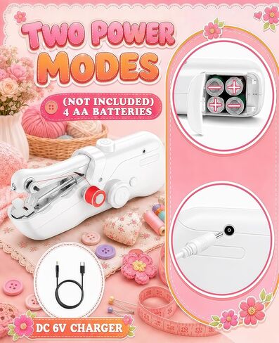 Handheld Sewing Machine, 60+ Piece Sewing Kit with EVA Storage Case, Mini Portable Sewing Machine with Electric Switch & Dual Power Supply for Beginners, Quick Repairs & DIY & Home Use, Lvory White in Saudi Arabia