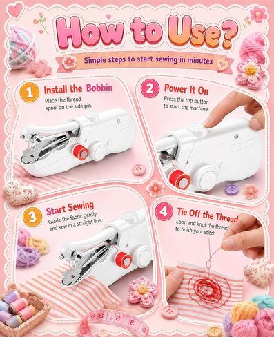 Handheld Sewing Machine, 60+ Piece Sewing Kit with EVA Storage Case, Mini Portable Sewing Machine with Electric Switch & Dual Power Supply for Beginners, Quick Repairs & DIY & Home Use, Lvory White in Saudi Arabia