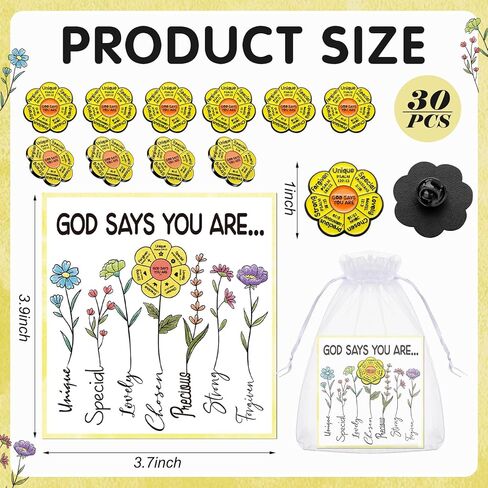 Landical 60 Pcs/30 Sets God says you are Pins with Card Include 30 Christian Bible Verse Pins and 30 Religious God says you are Cards for Men & Women Church Prizes Party Favors in Kuwait