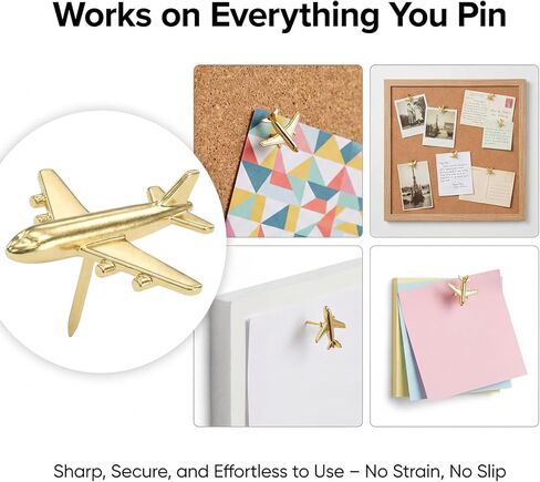 30 PCS Gold Airplane Push Pins Metal Decorative Thumb Tacks for Map Cork Bulletin Boards Photos Wall Maps Office School Supplies Home DIY Decoration Pushpin with Clear Organizer Box in Kuwait