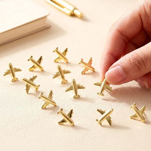 30 PCS Gold Airplane Push Pins Metal Decorative Thumb Tacks for Map Cork Bulletin Boards Photos Wall Maps Office School Supplies Home DIY Decoration Pushpin with Clear Organizer Box in Kuwait