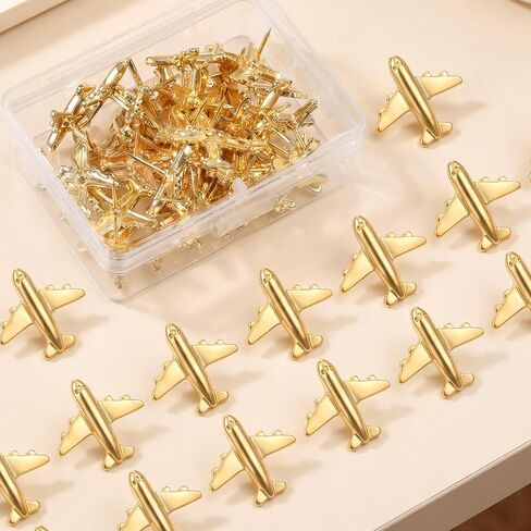30 PCS Gold Airplane Push Pins Metal Decorative Thumb Tacks for Map Cork Bulletin Boards Photos Wall Maps Office School Supplies Home DIY Decoration Pushpin with Clear Organizer Box in Kuwait