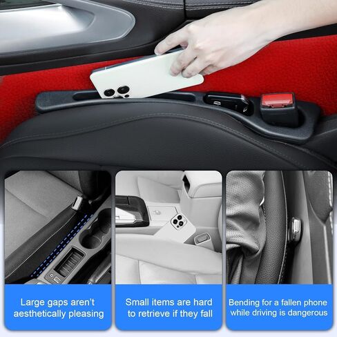 Car Seat Gap Filler 2 Pack, Built-in Storage Slot & Seat Belt Pass-Through Design, No-Readjust Gap Blocker Organizer for SUV Truck Sedan, Universal Fit Car Interior Accessories in Saudi Arabia