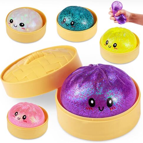 Glitter Dumpling Squishies, Colorful Dumplings Stress Balls, Sensory Fidget Slow Rising Squishy Stress Relief Toy, Squeeze Ball with Food Steamer Stretchy Desk, 2026 Upgrade(Transparent) in Saudi Arabia