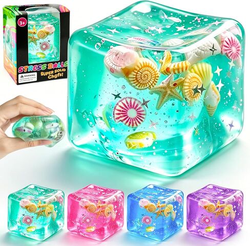 1Pc Ice Cube Squishy Stress Balls,Slow Rising Sensory Fidget Toy with Marine Shells Inside Square Soft Sensory Anxiety Relief Squeeze Cube for Adults Teens Kids(Green) in Saudi Arabia